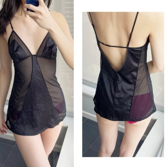 Y2K La Senza Lingerie, Black Sheer Lingerie, Satin Mesh Black Lingerie, Vintage - Picture 7 of 7